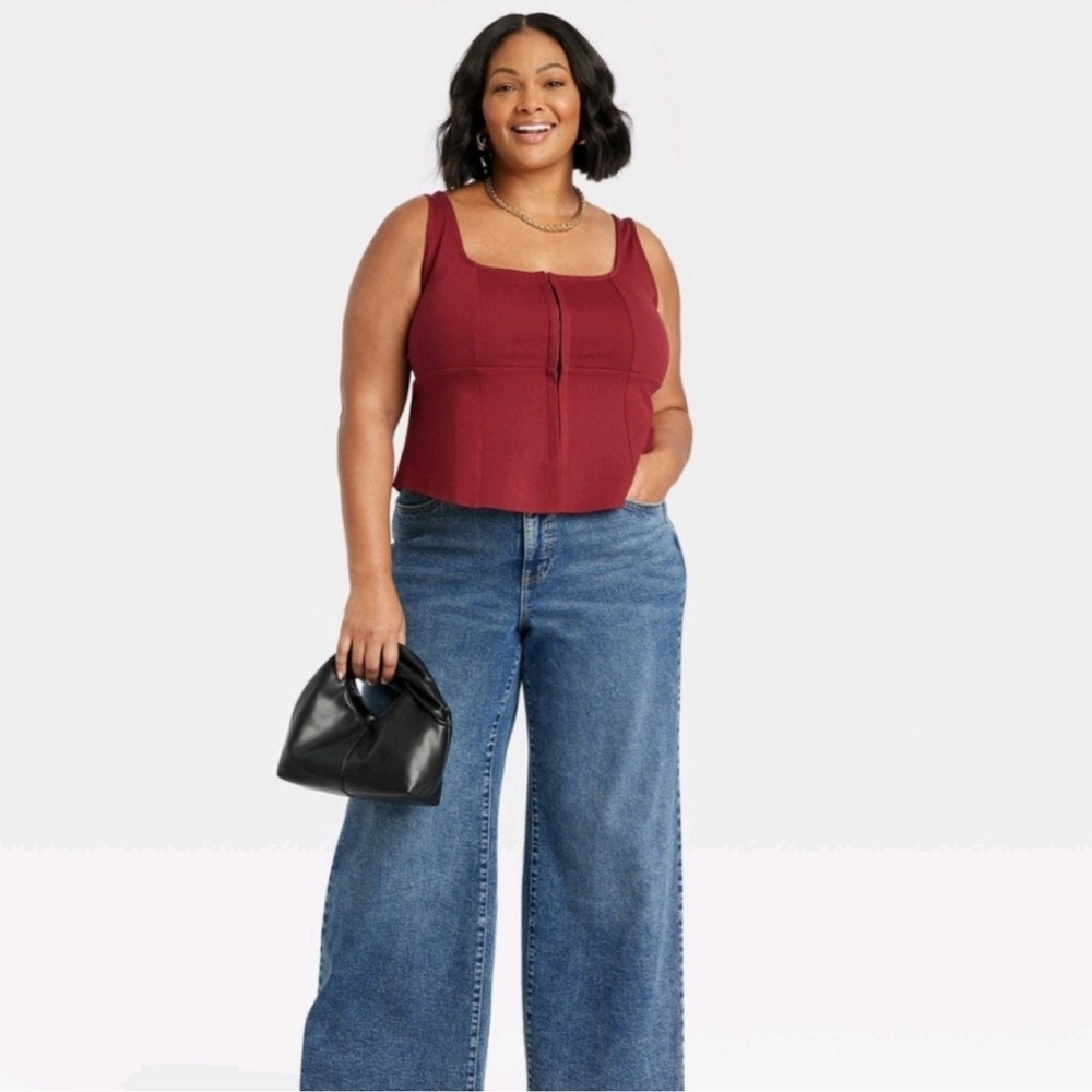 3X Women's Knit Corset Tank Top - Ava & Viv Burgundy